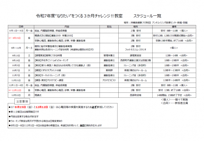 なりたいをつくる3か月チャレンジ教室の日程
