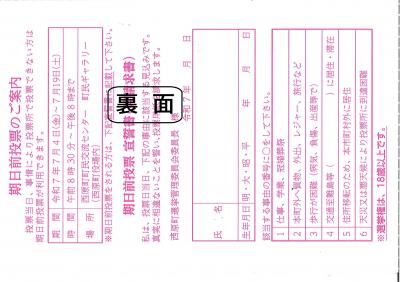 投票所入場券はがき裏面