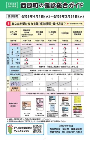 令和8年度　西原町の健診総合ガイドの表紙